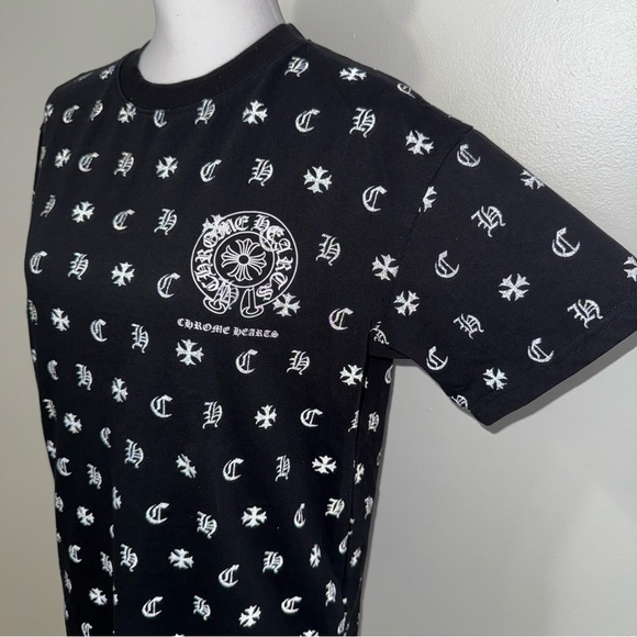 CHROME HEARTS BLACK GRAY WHITE LOGO PRINT CREWNECK SHORT SLEEVE TEE SHIRT - Picture 6 of 9